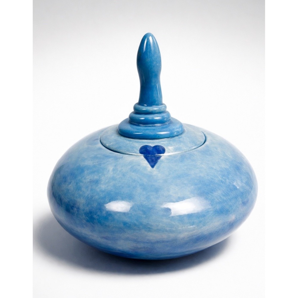 Vintage Ceramic Lidded Vessel Pot Keepsake Box Azure Cobalt Artist Signed Glossy